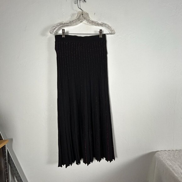 Marine Layer Dresses & Skirts - Marine Layer Womens Penny Pleated Midi Skirt Small Black Red Metallic Glitters